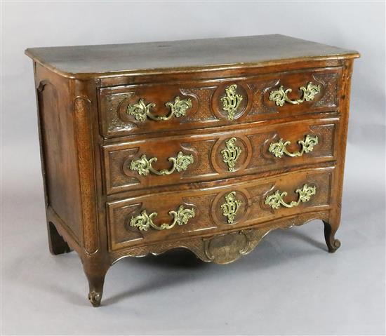 A Louis XVI fruitwood serpentine commode, W.3ft 9in. D.2ft H.2ft 9in.